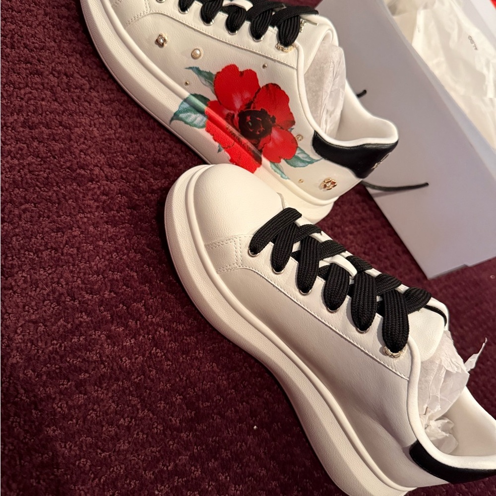 Aldo White Sneakers with Red Floral Accent